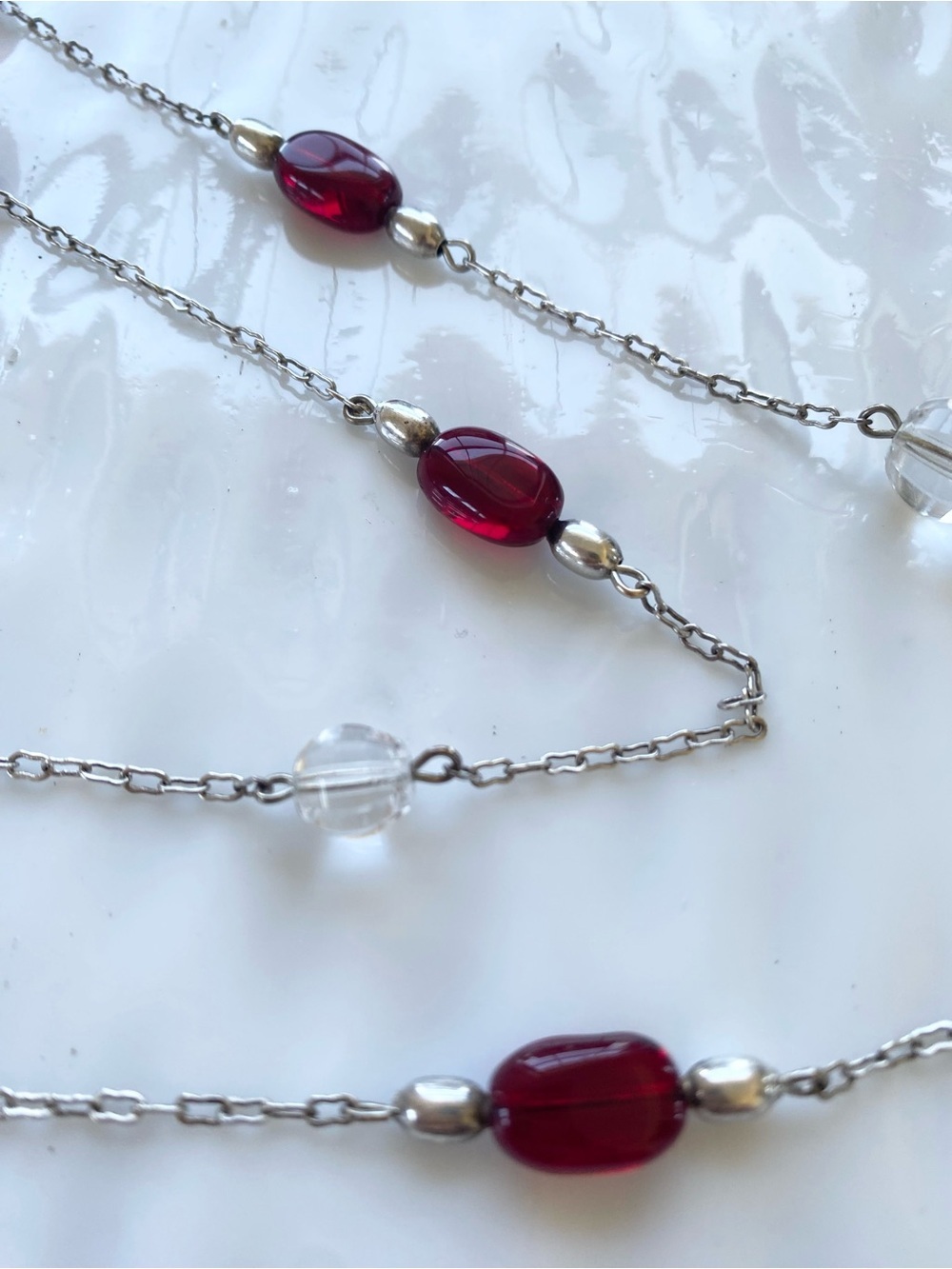 Garnet and Crystal Bead Necklace 42” inches - Picture 6 of 10